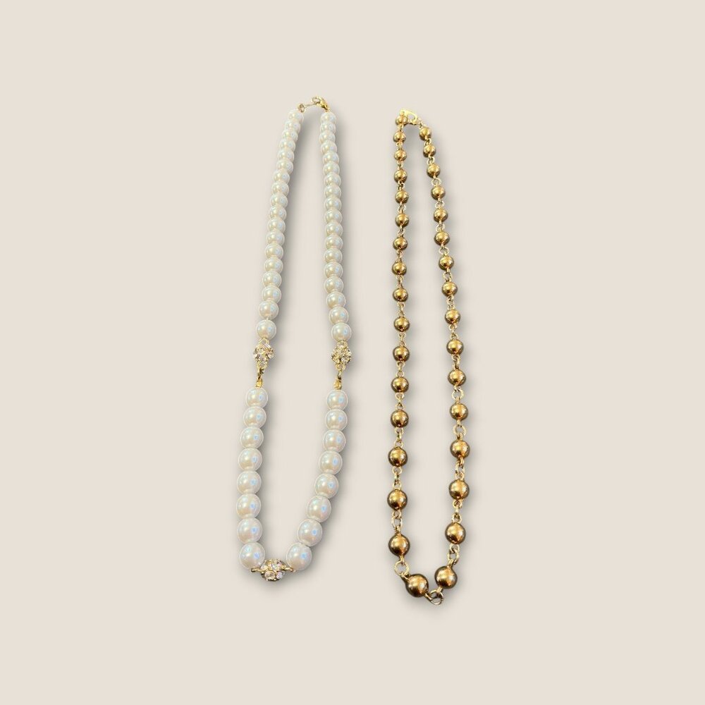 Avon 18" Pearl & Gold-Tone Beaded Necklaces Set Faux Pearl & Metal Beads Elegant